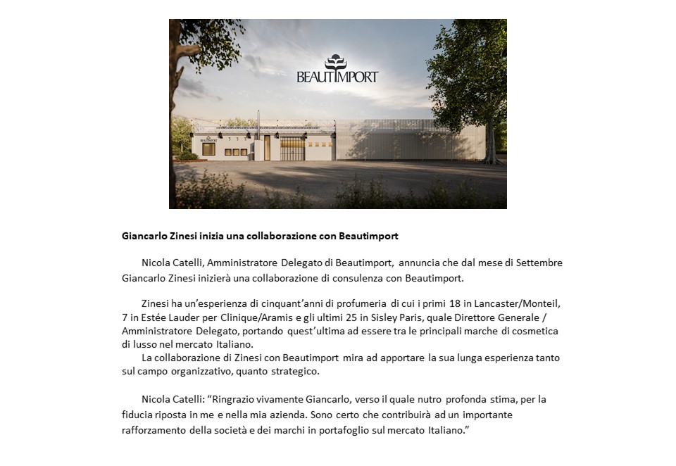 Giancarlo Zinesi inizia una collaborazione con Beautimport